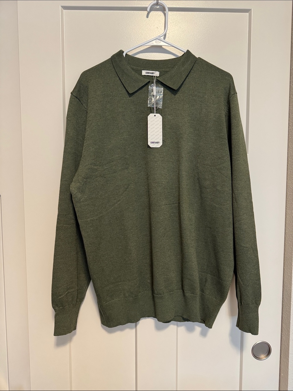COOFANDY Men’s Olive Green Polo-Collar Crew Sweater